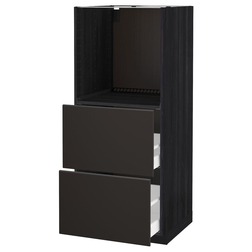 Высокий шкаф с 2 ящиками для/духовки, черный/Кунгсбакка антрацит 60x60x140 см IKEA МЕТОД / МАКСИМЕРА 392.206.85 - фото 1