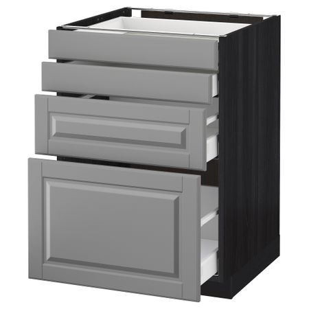 Напольный шкаф 4 фронтальных панели, 4 ящика МЕТОД / МАКСИМЕРА, черный, Будбин серый