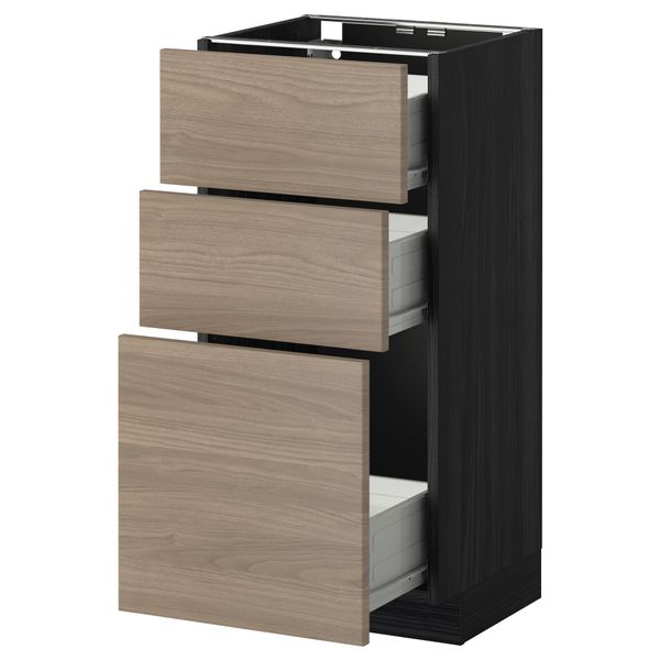 Напольный шкаф с 3 ящиками МЕТОД / ФОРВАРА, черный, Брокхульт светло-серый - схема-чертеж с размерами