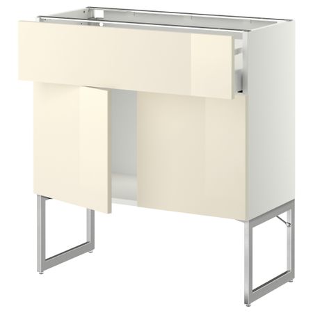 Напольный шкаф, полки, ящик, 2 двери МЕТОД / МАКСИМЕРА, белый, Рингульт кремовый