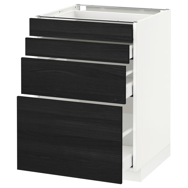 Напольный шкаф 4 фронтальных панели, 4 ящика МЕТОД / МАКСИМЕРА, белый, Тингсрид черный - схема-чертеж с размерами