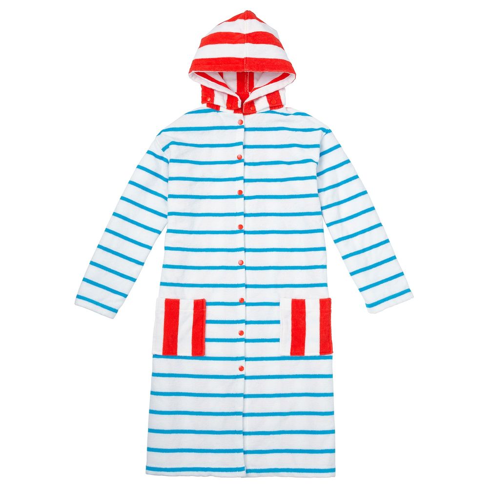 Халат купальный, в полоску синий-красный 152/164 IKEA SJÖLEJON СЬЁЛЕЙОН 204.171.68 - фото 1