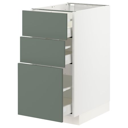 Напольный шкаф с 3 ящиками, белый/Бодарп серо-зеленый 40x60 см IKEA METOD МЕТОД / MAXIMERA МАКСИМЕРА 493.068.05
