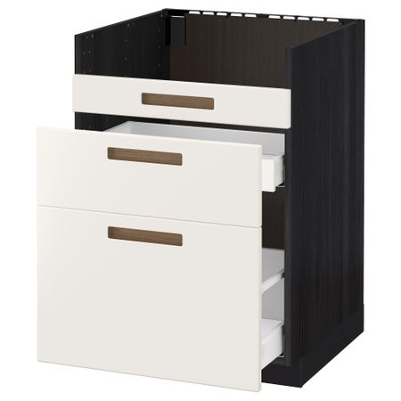 Напольный шкаф под мойку ДУМШЁ, 3 фасада, 2 ящика МЕТОД / МАКСИМЕРА, черный, Мэрста белый