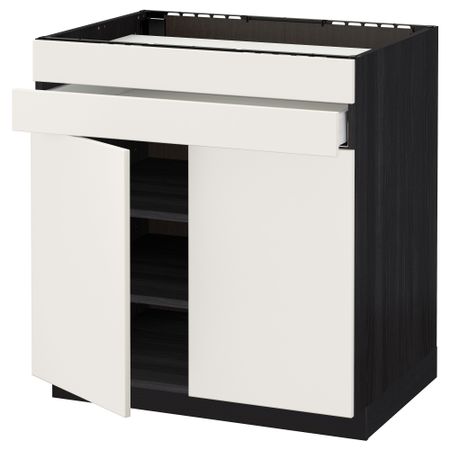 Напольный шкаф для варочной панели, 2 ящика, 2 фасада, 1 ящик МЕТОД / МАКСИМЕРА, черный, Веддинге белый (80x60 см)