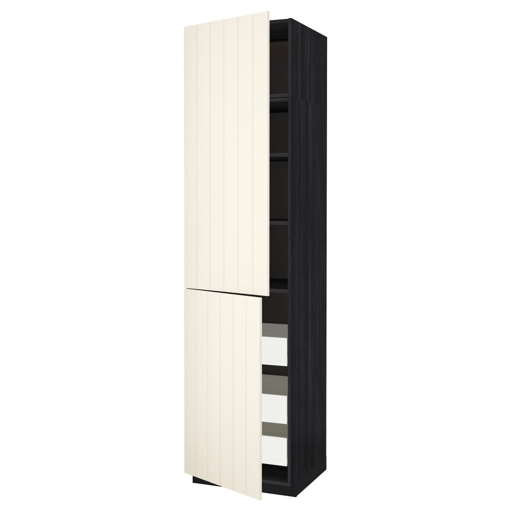 Высокий шкаф + полки, 3 ящика, 2 дверцы МЕТОД / ФОРВАРА, черный, Хитарп белый с оттенком - схема-чертеж с размерами