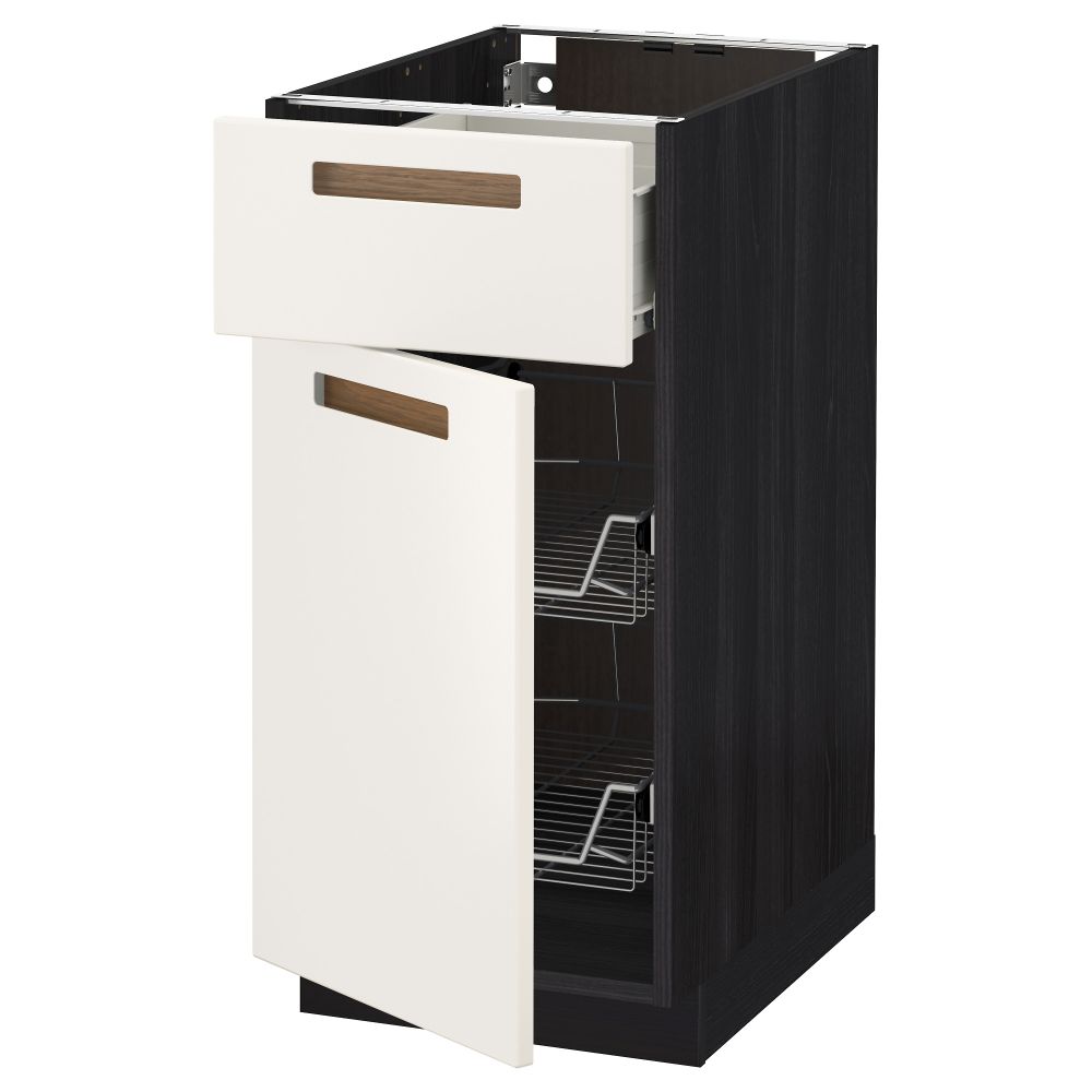 Напольный шкаф с проволочной корзиной, ящиком, дверью МЕТОД / ФОРВАРА, черный, Мэрста белый - схема-чертеж с размерами