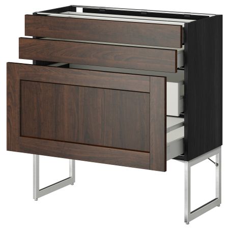 Напольный шкаф 3 фронтальных панели, 2 нижних, 2 средних ящика МЕТОД / МАКСИМЕРА, черный, Эдсерум коричневый