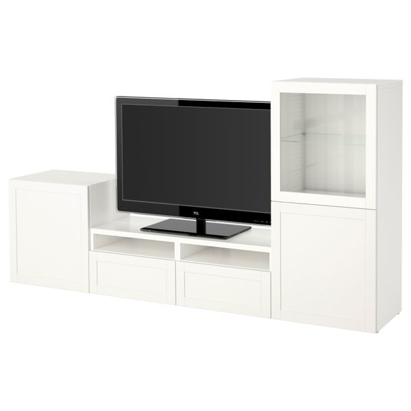 Шкаф для ТВ, комбинированный, стекляные дверцы, 240x40x128 см, Hanviken, Sindvik белый прозрачное стекло IKEA BESTÅ БЕСТО - фото 2