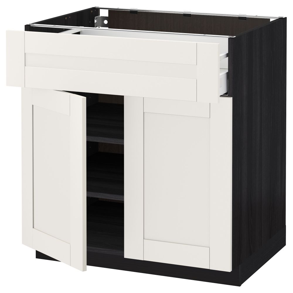 Напольный шкаф + ящик, 2 дверцы МЕТОД / МАКСИМЕРА, черный, Сэведаль белый - схема-чертеж с размерами