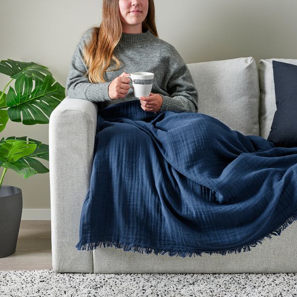 Плед, 150x200 см, темно-синий IKEA VALLKRASSING ВАЛЛКРАССИНГ 305.420.96 - схема-чертеж с размерами