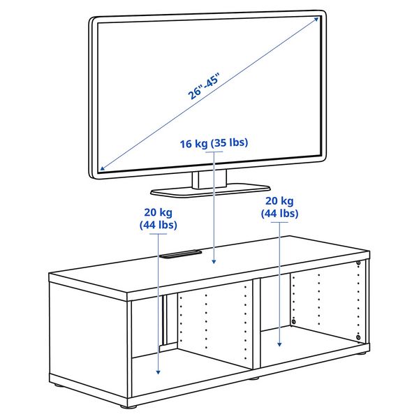 BESTÅ Тумба под ТВ - под беленый дуб 120x40x38 см - схема-чертеж с размерами