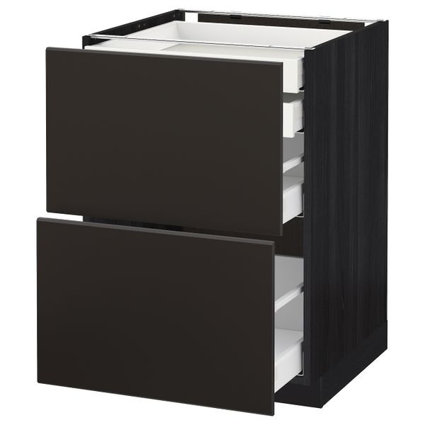 Напольный шкаф 2 фронтальные панели, 2 нижних, 1 средний, 1 высокий ящ, черный/Кунгсбакка антрацит 60x60 см IKEA МЕТОД / - схема-чертеж с размерами