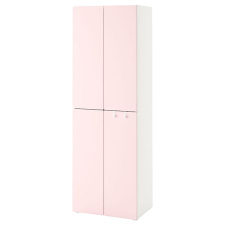 Гардероб, белый бледно-розовый/с 2 платяными штангами 60x42x181 см IKEA SMÅSTAD СМОСТАД 393.956.04