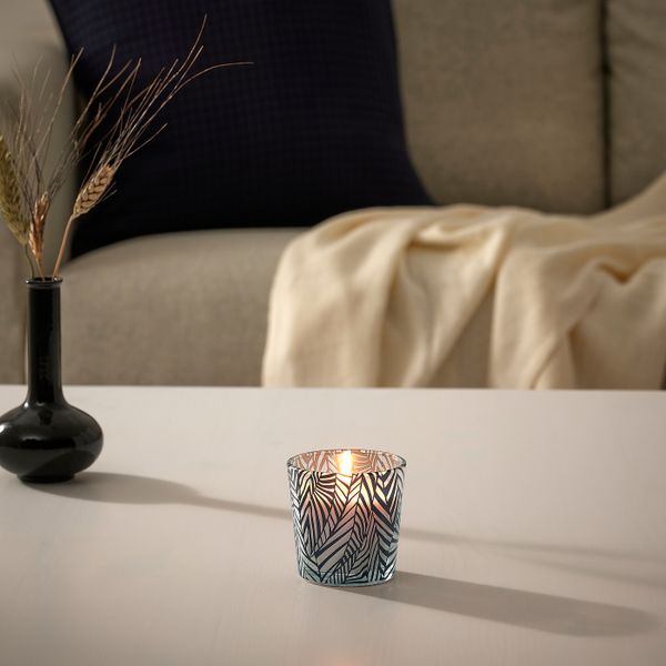 Ароматическая свеча в стакане, ревень бузина/с рисунком черный-белый 7.5 см IKEA MEDKÄMPE МЕДКЭМПЕ 104.967.69 - фото 2