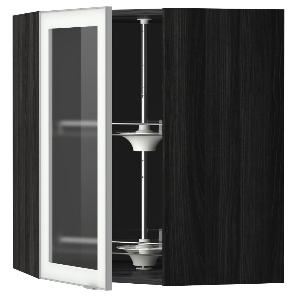 Угловой навесной шкаф с вращающающейся секцией, стеклянными дверцами МЕТОД, черный, Ютис матовое стекло - схема-чертеж с размерами