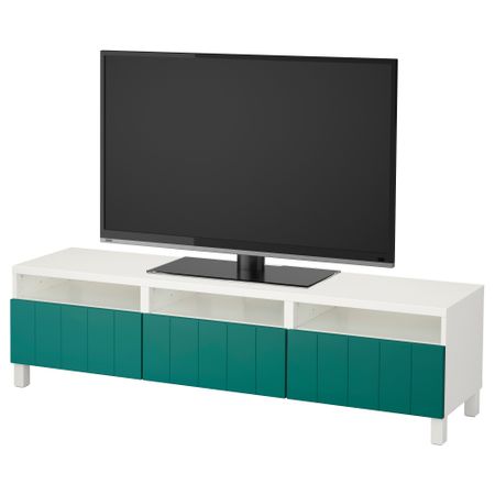 Тумба для ТВ с ящиками БЕСТО, белый, Халлставик сине-зеленый (180x40x48 см)