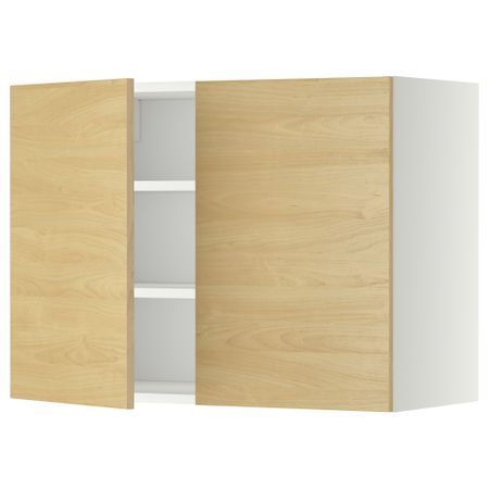 Навесной шкаф с полками, 2 дверцы МЕТОД, белый, Тингсрид береза