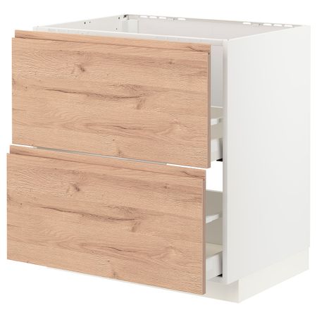 Напольный шкаф п/мойку+2фасада/2 ящ, белый/Воксторп под дуб 80x60 см IKEA METOD МЕТОД / MAXIMERA МАКСИМЕРА 994.142.56