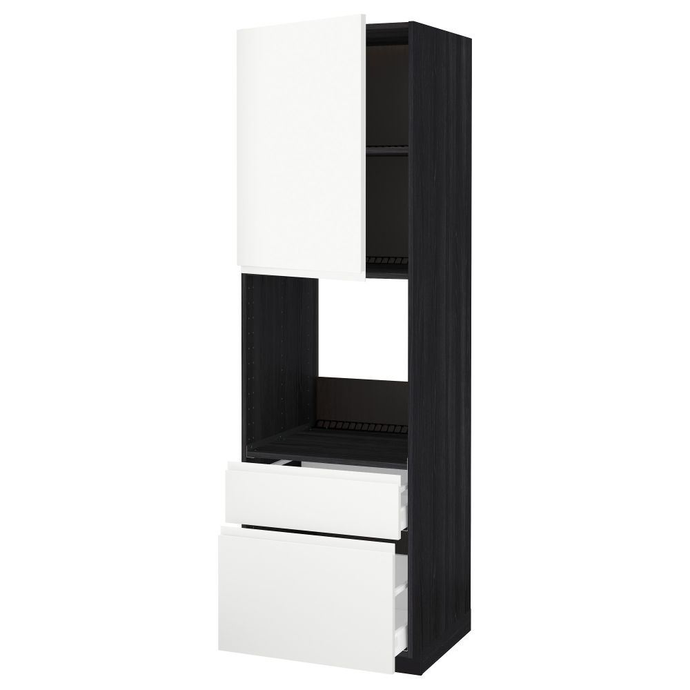 Высокий шкаф для/дхвк+двр/2фрнт/1срд/1 встроенный ящик МЕТОД / МАКСИМЕРА, черный, Воксторп белый - схема-чертеж с размерами