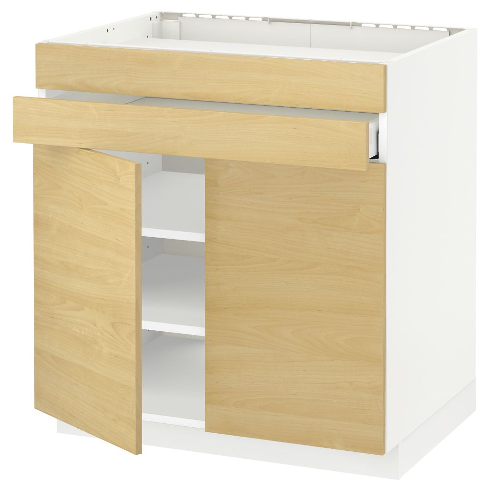 Напольный шкаф для варочной панели, 2 ящика, 2 фасада, 1 ящик МЕТОД / МАКСИМЕРА, белый, Тингсрид береза (80x60 см) - схема-чертеж с размерами