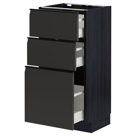 Напольный шкаф с 3 ящиками, черный, Upplöv матовый антрацит, 40x37 см IKEA METOD МЕТОД, MAXIMERA МАКСИМЕРА 494.955.42