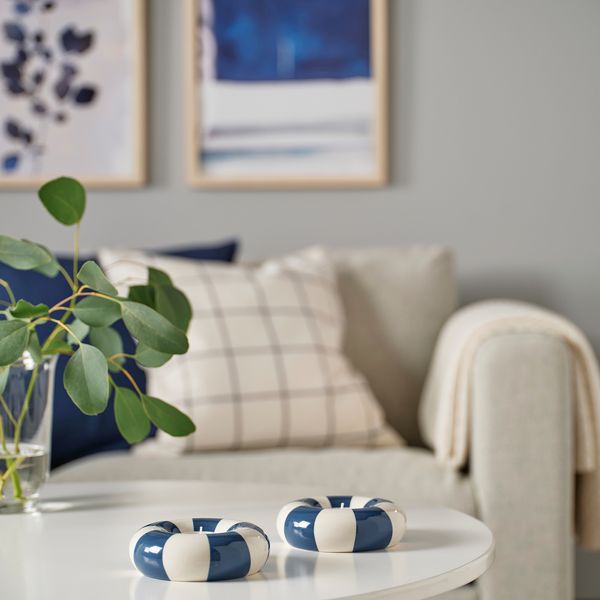 Подсвечник для греющей свечи, темно-синий-белый, 4 см IKEA TRÄDSTAM 505.919.29 - фото 2