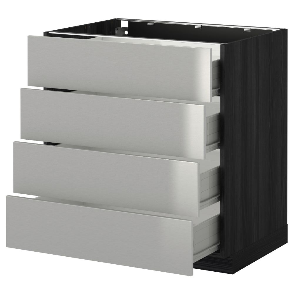 Напольный шкаф 4 фронтальных панели, 4 ящика МЕТОД / ФОРВАРА, черный, Гревста нержавеющ сталь - схема-чертеж с размерами
