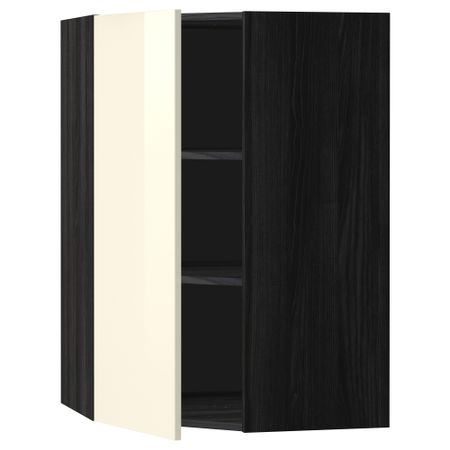 Угловой навесной шкаф с полками МЕТОД, черный, Рингульт кремовый