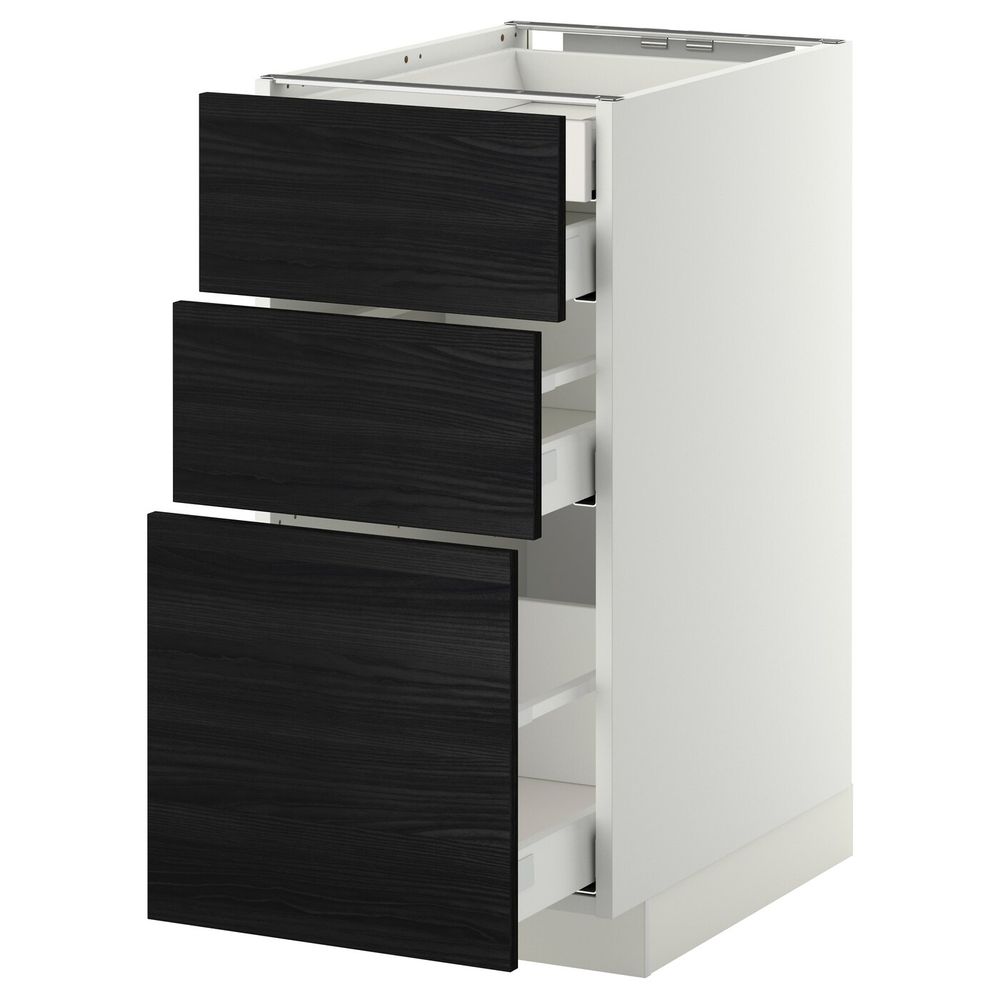 Напольный шкаф 3 фронтальные панели, 2 низких, 1 средний, 1 встроенный ящ, белый, Тингсрид черный 40x60 см IKEA МЕТОД / - фото 1