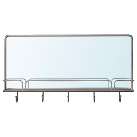 Зеркало с полкой и крючками, 71x38 см, серый IKEA SYRLIG СИРЛИГNNERBY СИННЕРБЮ 904.712.70