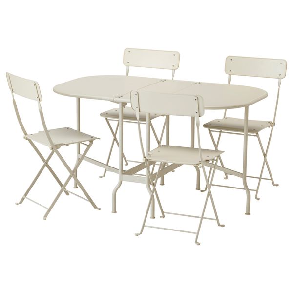 Стол + 4 складных стула, для сада САЛЬТХОЛЬМЕН, бежевый - фото 1