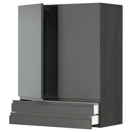 Навесной шкаф/2дверцы/2ящика, черный/Воксторп темно-серый 80x100 см IKEA МЕТОД / МАКСИМЕРА 593.108.35