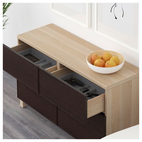 Комбинация для хранения с дверцами, ящиками БЕСТО, под беленый дуб, Инвикен черно-коричневый (120x40x74 см) - схема-чертеж с размерами