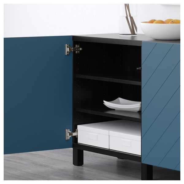 Комбинация для хранения с дверцами БЕСТО, черно-коричневый, Халлставик темно-синий (180x40x74 см) - схема-чертеж с размерами