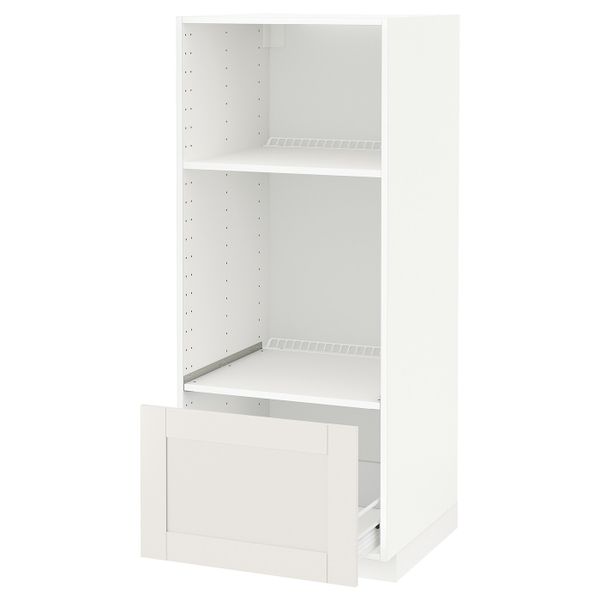 Высокий шкаф с ящиком для духовки/СВЧ, белый/Сэведаль белый 60x60x140 см IKEA МЕТОД / ФОРВАРА 792.664.12 - схема-чертеж с размерами