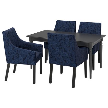 Стол и 4 стула, черный/Квильсфорс темно-синий/синий 155/215 см IKEA INGATORP ИНГАТОРП / SAKARIAS ЗАКАРИАС 094.289.98