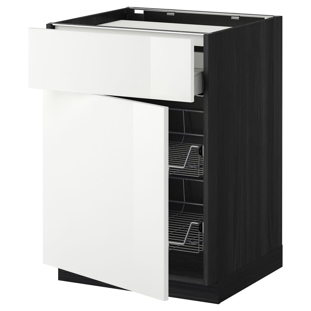 Напольный шкаф для варочной панели, ящик, 2 проволочных корзины МЕТОД / МАКСИМЕРА, черный, Рингульт белый (60x60 см) - фото 1