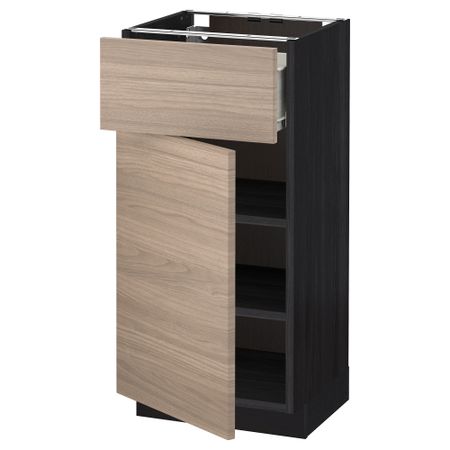 Напольный шкаф с ящиком, дверью МЕТОД / ФОРВАРА, черный, Брокхульт светло-серый