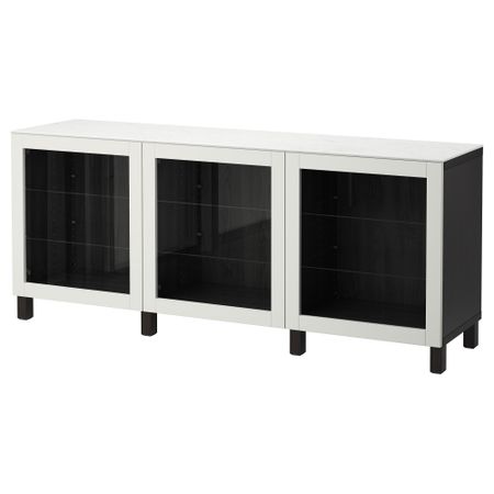 Комбинация для хранения с дверцами БЕСТО, черно-коричневый, Синдвик светло-серый прозрачное стекло (180x42x74 см)