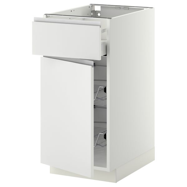 Напольный шкаф с проволочной корзиной, ящиком, дверью МЕТОД / МАКСИМЕРА, белый, Нодста белый - схема-чертеж с размерами