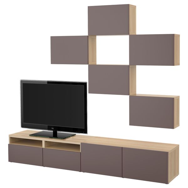 Шкаф для ТВ, комбинация БЕСТО, под беленый дуб, Вальвикен темно-коричневый (240x20/40x204 см) - фото 1