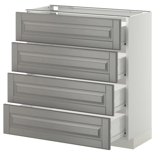 Напольный шкаф 4 фронтальных панели, 4 ящика МЕТОД / ФОРВАРА, белый, Будбин серый - схема-чертеж с размерами