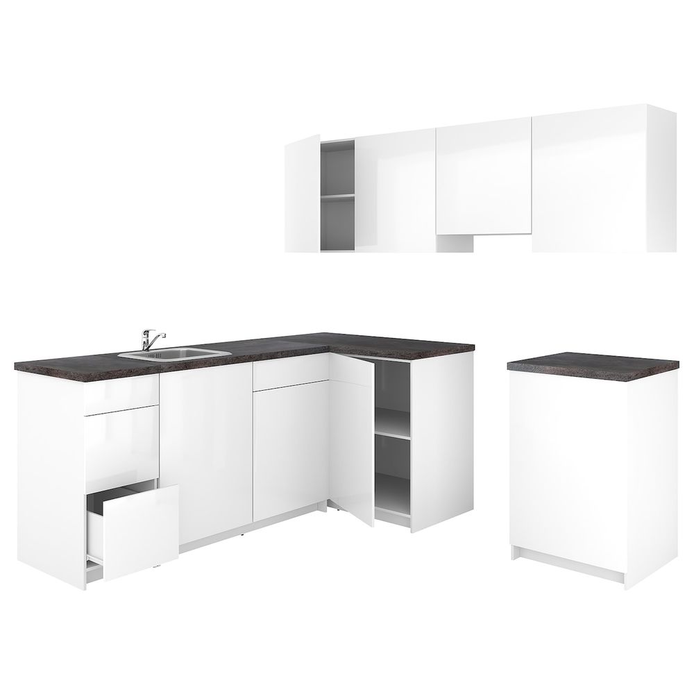 Кухня, глянцевый белый 220x240x220 см IKEA KNOXHULT КНОКСХУЛЬТ 094.015.45 - фото 1