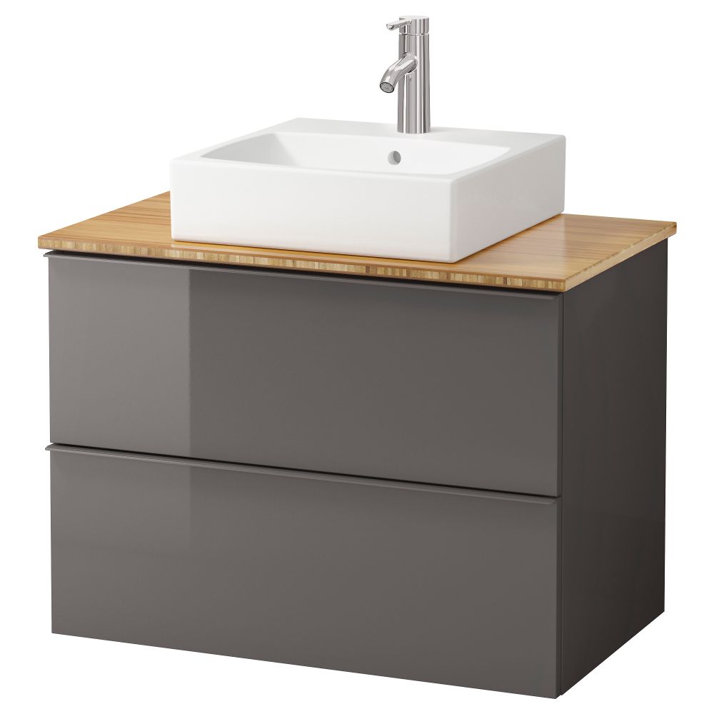 Шк п-раковину/столешн45x45/раковина ГОДМОРГОН/АЛДЕРН / ТОРНВИКЕН, глянцевый серый, бамбук (82x49x72 см) - схема-чертеж с размерами