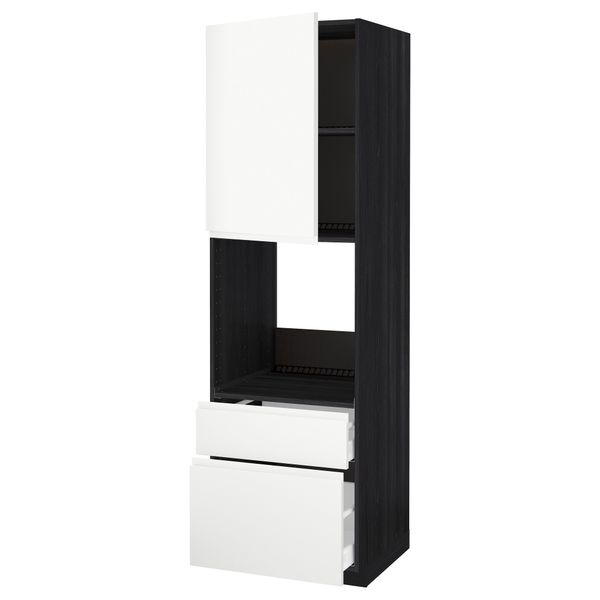 Высокий шкаф для/дхвк+двр/2фрнт/1срд/1 встроенный ящик МЕТОД / МАКСИМЕРА, черный, Воксторп белый - схема-чертеж с размерами