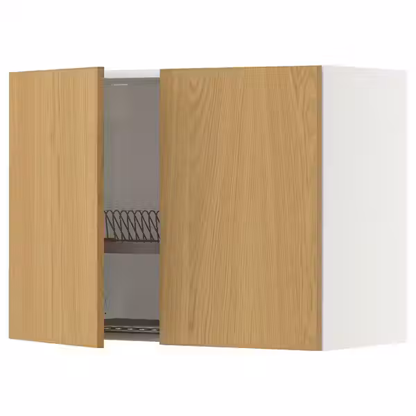 METOD Навесной шкаф с сушилкой/2дверцы - белый/Sinarp дубовый шпон 80x60 см - фото 1