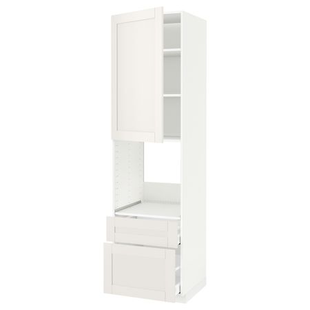 Высокий шкаф для духовки + дверца, 2 фронтальные панели, 1 средняя, 1 встроенный ящ, белый/Сэведаль белый 60x60x220 см IKEA
