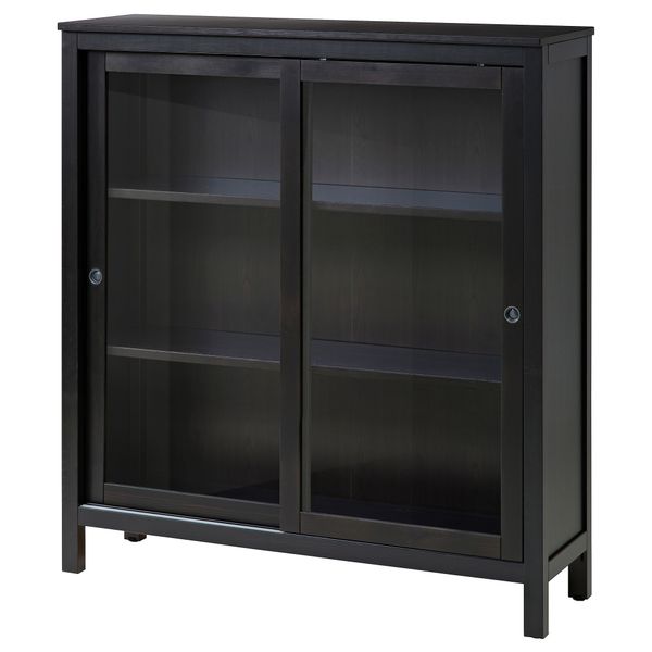 Шкаф-витрина ХЕМНЭС, черно-коричневый (120x130 см) - фото 1