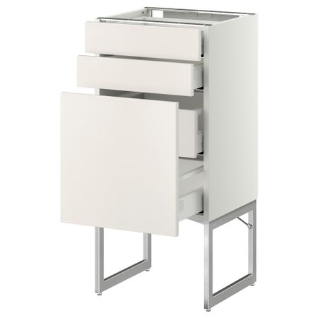 Напольный шкаф 3 фронтальных панели, 2 нижних, 2 средних ящика МЕТОД / МАКСИМЕРА, белый, Веддинге белый